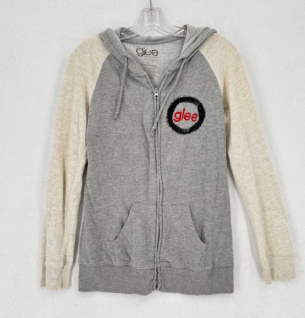 Glee TV Show Music is My Life Gray Raglan Sleeve Full Zip Hoodie Sweatshirt Sz L